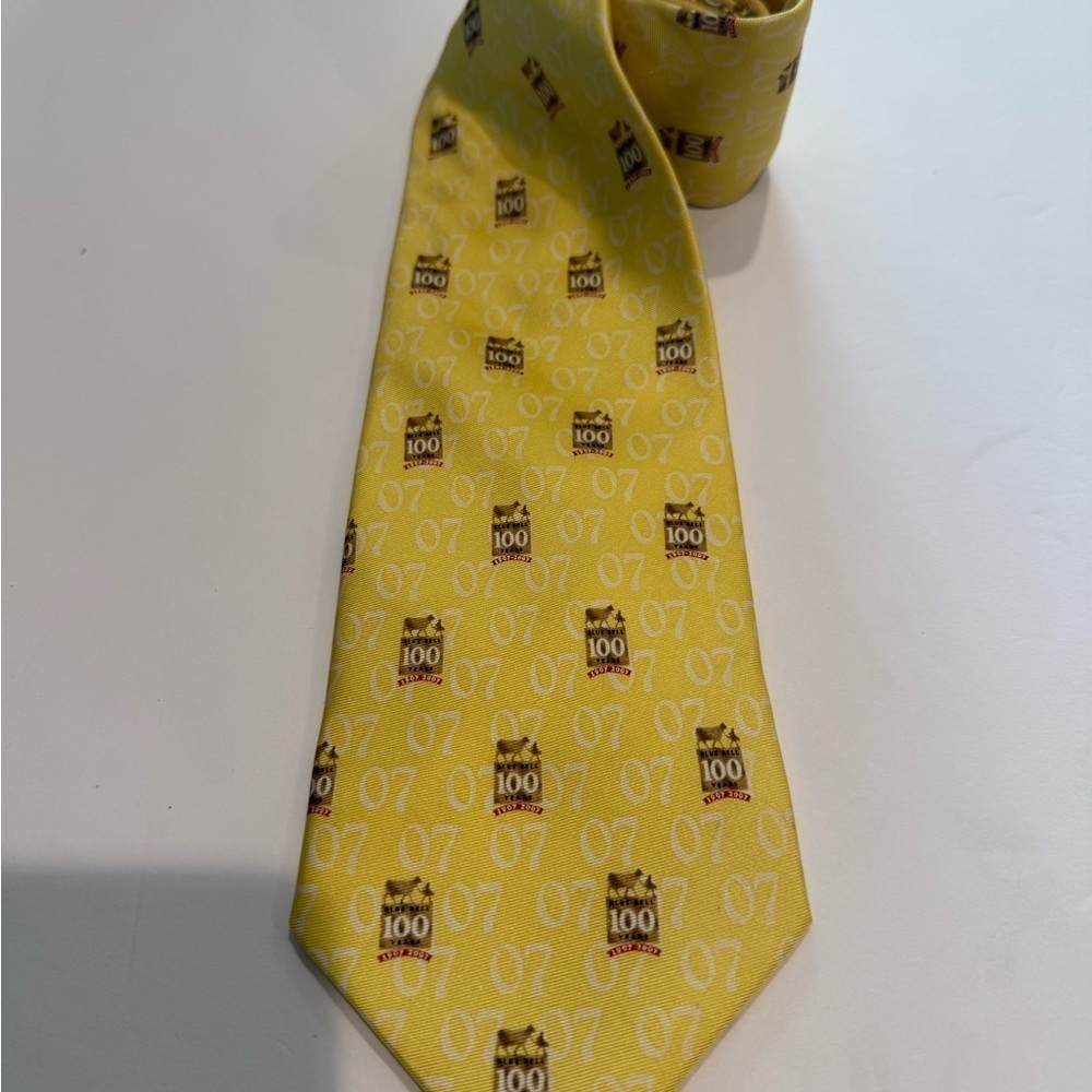 Rare Blue Bell Tie 100 Years Gold Yellow Ice Cream Rare 100% Silk